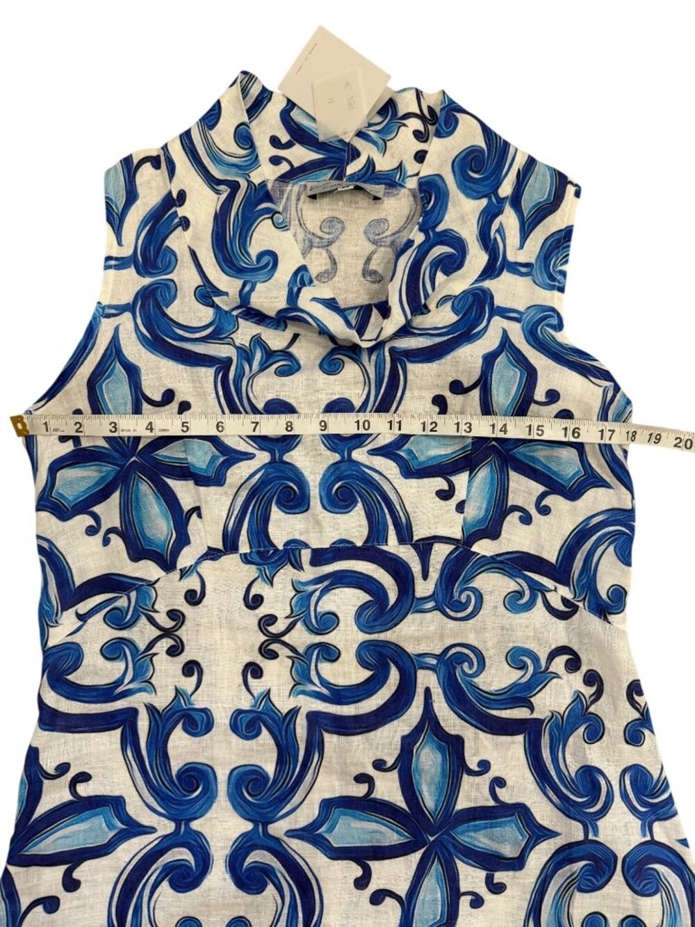 Calamassi Italy Womens Size M Dress Linen Blue White Sleeveless Cowl Neck NEW - Picture 6 of 8